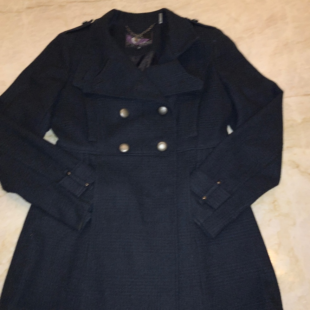 BUFFALO David Bitton Wool Blend Pea Coat Military Jacket BLUE Plaid Medium M